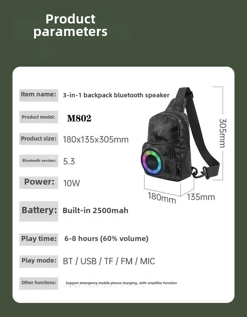 Outdoor Backpack Bluetooth Speaker Large Capacity Rechargeable Waterproof Power Bank for Hiking Cycling traval speaker bag