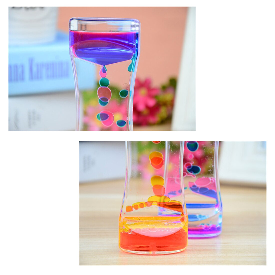 Floating Color Mix Illusion Timer Liquid Motion Visual Slim liquid Oil Glass Acrylic Hourglass Timer Clock Ornament Desk