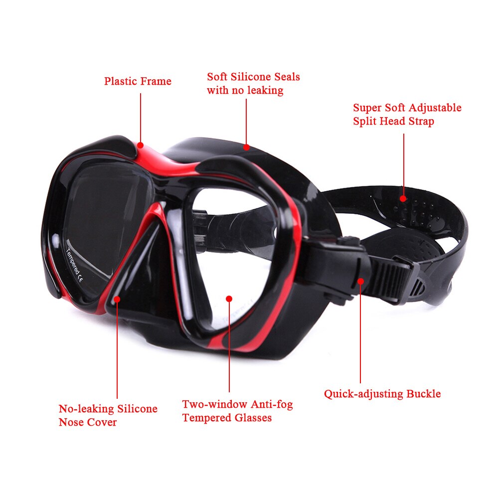 MK2600 Anti-fog Diving Snorkeling Mask Two-window Swim Mask Goggles Swimming Mask Tempered Glass Lens Flexible Silicone Frame