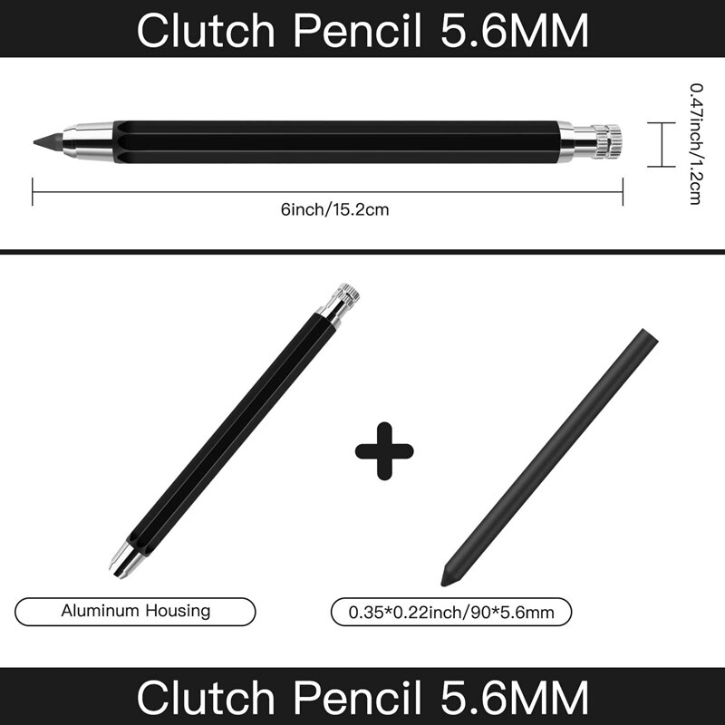 2 Pcs 5.6Mm Lead Holder Automatic Mechanical Pencil With Sharpener And Charcoal Lead Refill, 6Pcs Extra Lead Refills