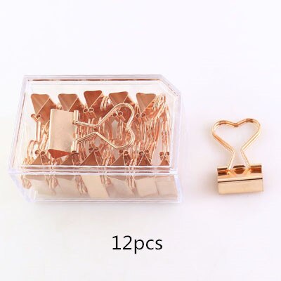 Tutu 12 stk./parti ensfarvet guld metal binder clips 25mm frisk stil blomst trykte noter brev papirclips kontorartikler  h0056: Hjerte 12 stk