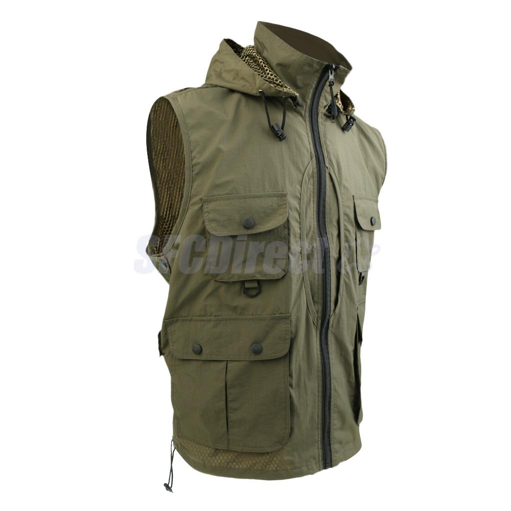 Men's Multi Pocket Travelers Fishing Working Photography Hooded Vest Detachable Quick-Drying Waistcoat