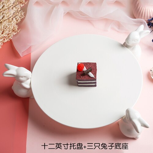 White Porcelain Rabbit Dessert Plate Household Fruit Cake Plate Banquet Tabletop Ceramic Display Plates Cute Animal Rabbit Tray: 30cm