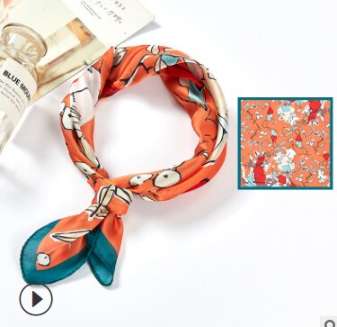 53x53 Ins Orange fruit Air hostess Print women Silk twill scarf Satin square tie ladies foulard femme towel bufanda shawl: 2