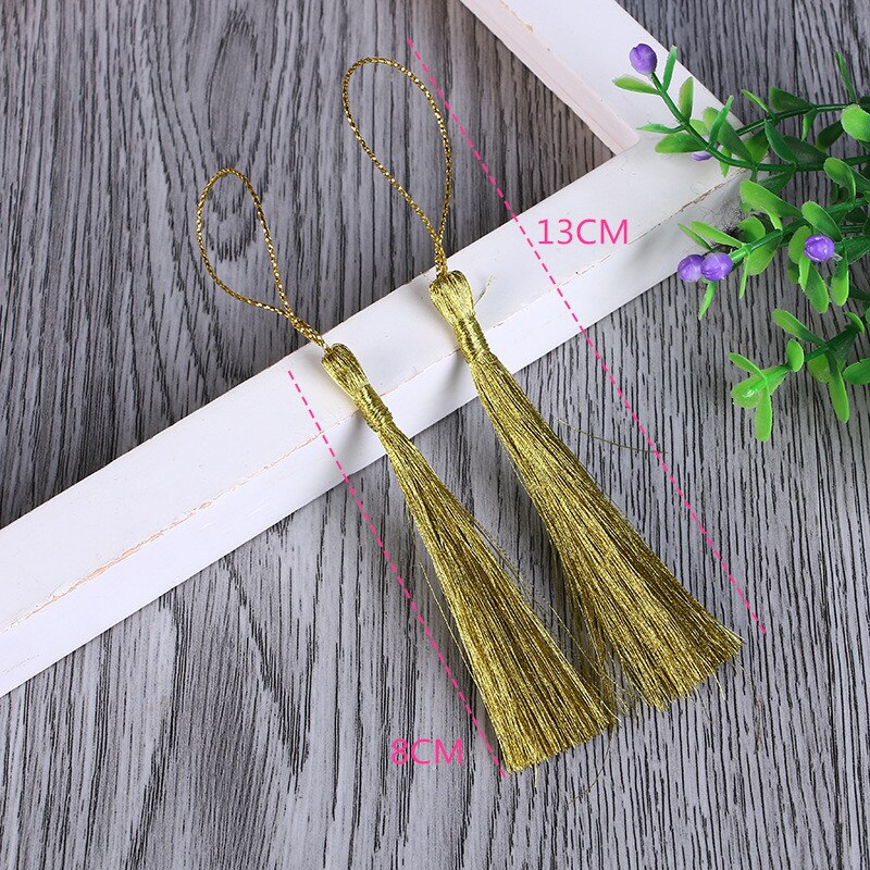 Borlas largas de seda con borlas decorativas para joyería, franja de borlas de poliéster doradas y plateadas, nudo chino de bricolaje, 15 Uds.