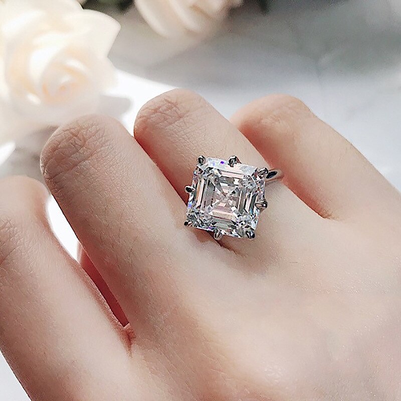 Princess cut 6ct simulerede diamant cz ring 925 sterlingsølv løfte forlovelse bryllup band ringe til kvinder fest smykker