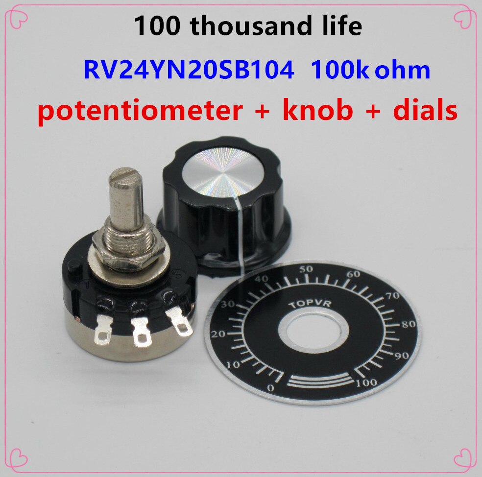 2 stks RV24YN20S B104 100 k ohm Carbon film potentiometer single-turn potentiometer + 2 stks A03 knop + 2 stks wijzerplaten