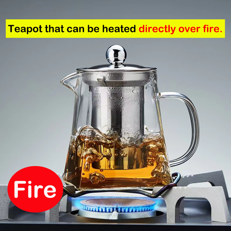 Nueva tetera de vidrio resistente al calor con infusor de acero inoxidable, recipiente calentado, tetera, buena hervidor transparente, cestas de filtro cuadradas