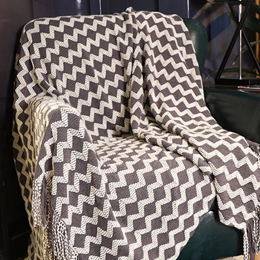 Machinewasbare rechthoek van acrylvezel, warm met kwastjes, zachte gebreide deken voor op de bank, bankhoes, beddengoed voor thuiskantoor