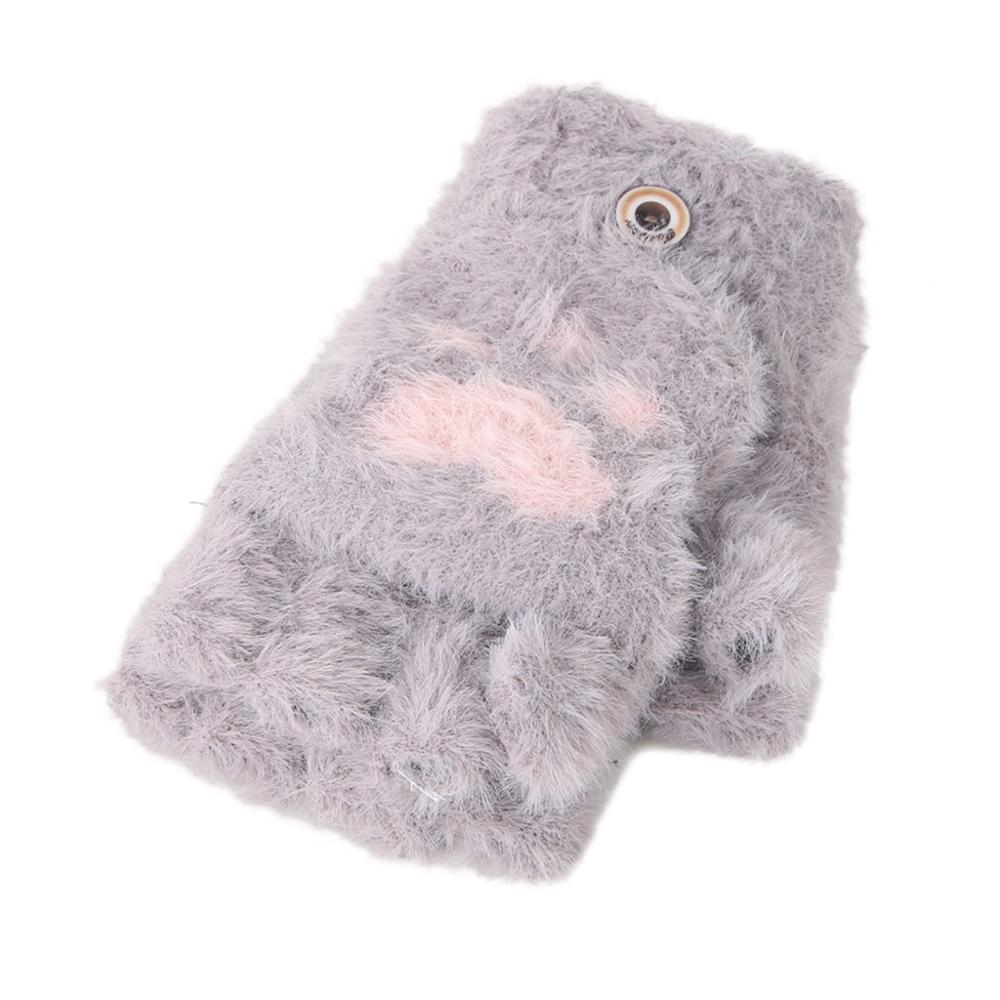 Children gloves Toddler Baby Winter Warm Knit Convertible Flip Top Cartoon Heart Mittens Gloves: light gray