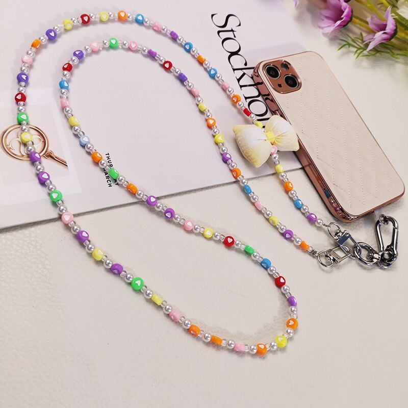 Mobile Phone Lanyard Anti-lost Cross Pendant with Universal Clip Phone Lanyard Crossbody Long Bow Shoulder Strap Ball Lanyard