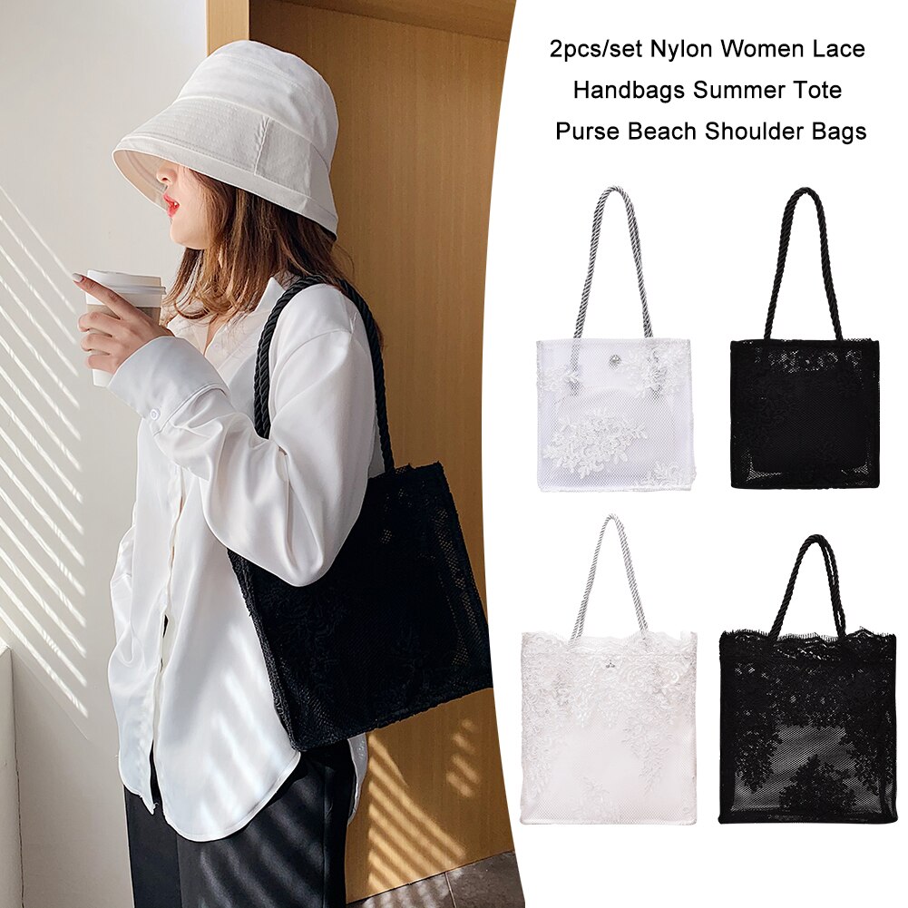 Modische Frauen Spitze Schulter Tasche Weibliche Nylon Tote Geldbörse Strand Handtaschen Damen Schulter Tasche Handtaschen