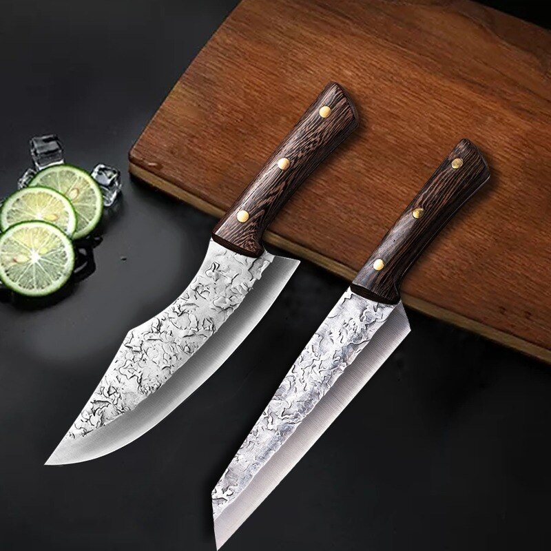Cuchillo japonés para deshuesar, utensilio de cocina de acero, hecho a mano, Santoku: 2pcs