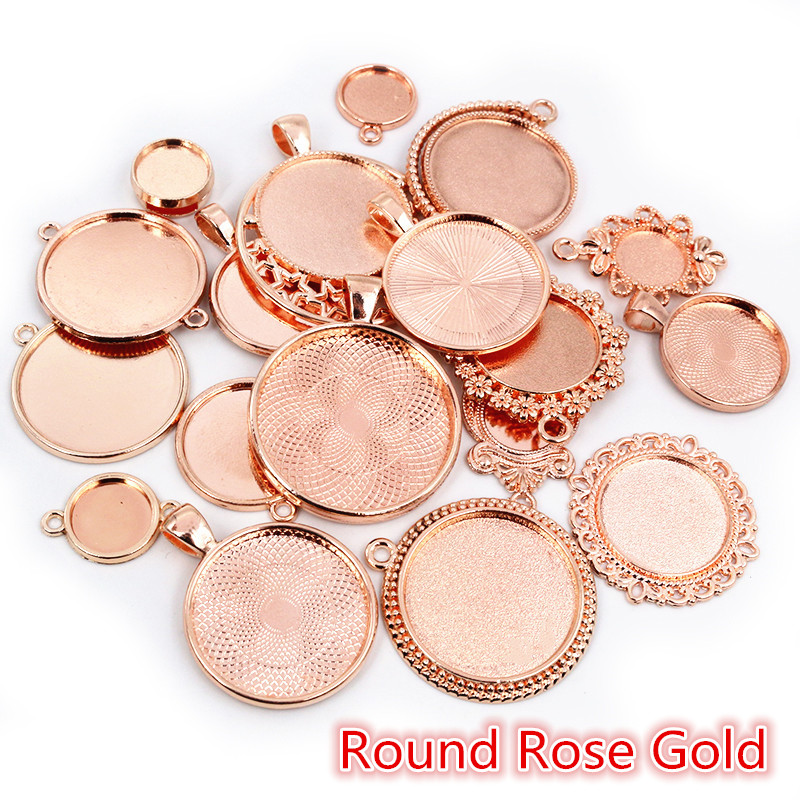 30 Gramm Mix Styles Antike Bronze Versilberte Zinklegierung Anhänger Blank Cameo Cabochon Base Setting Lünetten Schmuck Zubehör: Round Rose Gold