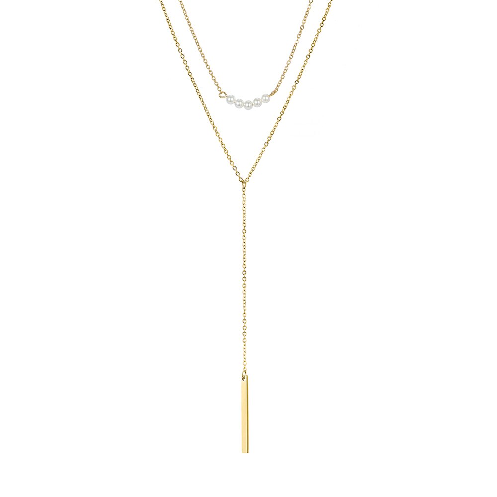 Zilveren parel hanger choker ketting ketting 316l roestvrij staal anti-allergie ketting voor vrouwen meisjes rechthoekige sieraden: Default Title