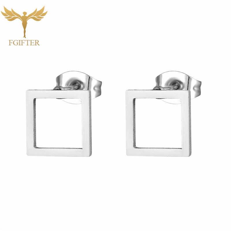 Pendientes minimalistas para hombre y mujer, aretes cuadrados huecos geométricos, accesorio de acero inoxidable, joyería de , 12 pares: Rodio plateado