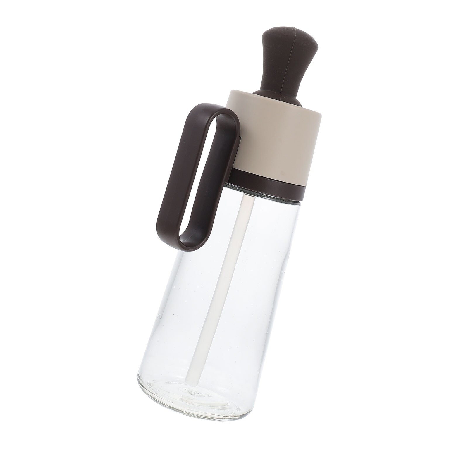 Portable Food Oil Container Household Glass Oilcan Lidded Condiment Bottle with Brush: Brown