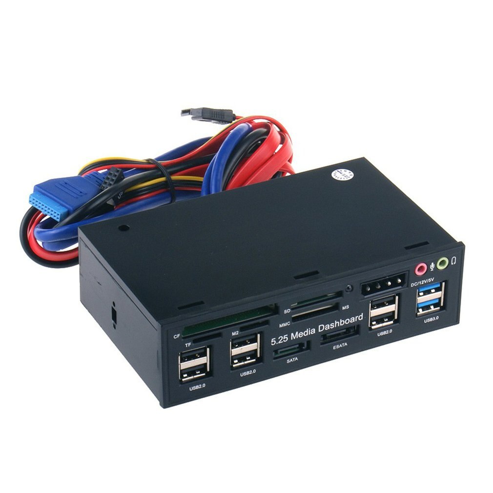 5.25\" Pc Front Panel Dashboard Media Usb 3.0 Hub Audio Esata Sata Card Reader Desktop Optical Drive Multifunctional Panel 525E