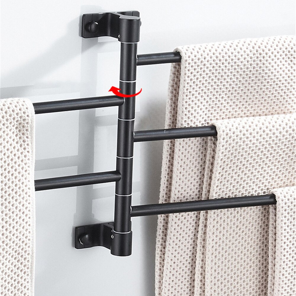 180° Swivel Towel Bar Bathroom Wall Mounted Removable Towels Storage Rack Punch-free Strong Load-bearing Laundry Drying Shelves