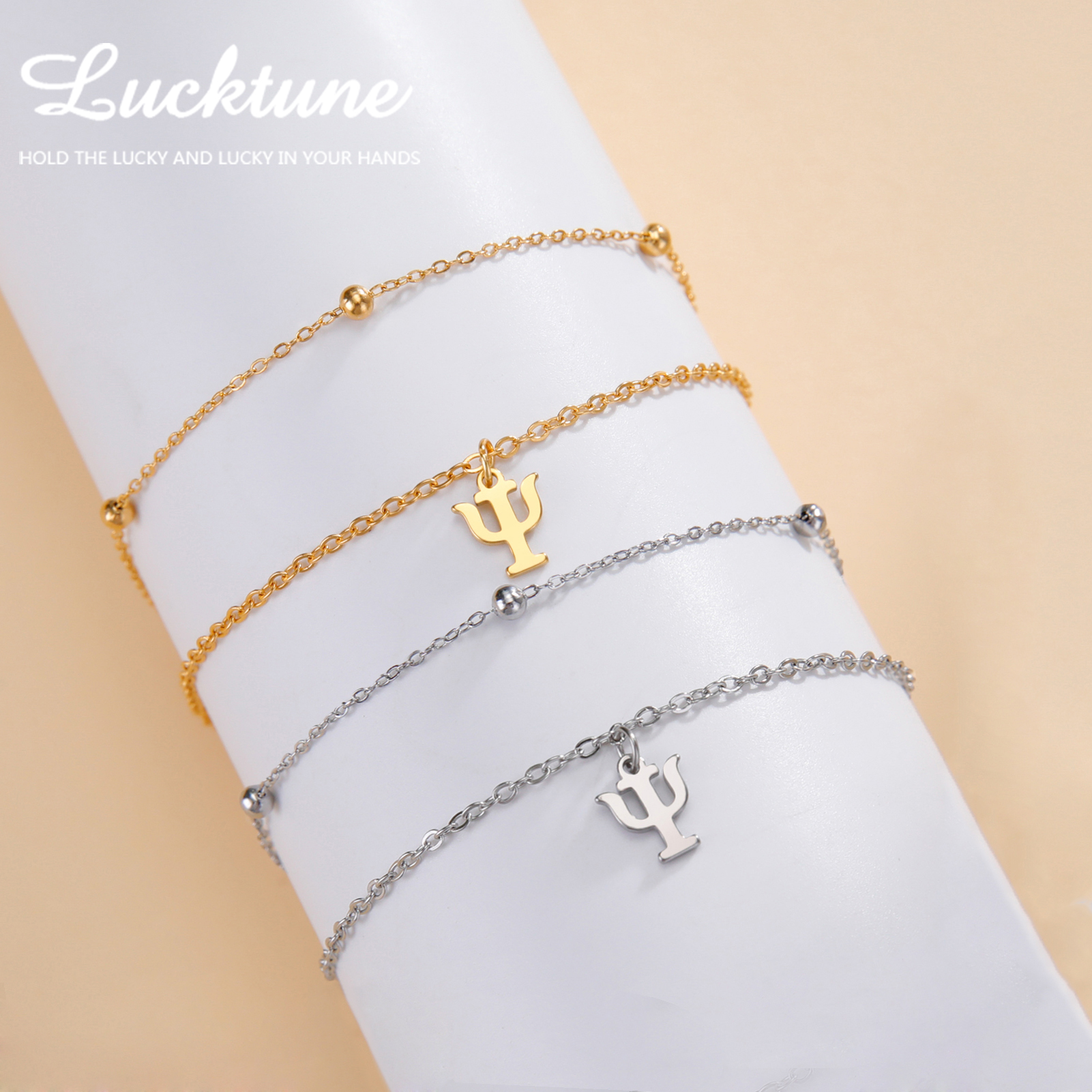 Lucktune-pulsera con colgante de símbolo de psicología PSI para mujer, cadena de cuentas de acero inoxidable, pulsera con dijes de letras griegas, de joyería