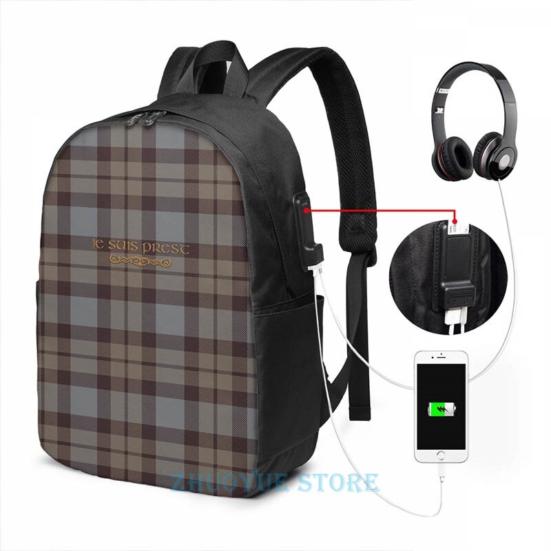 Grappige Grafische Print Tartan Outlander Usb Lading Rugzak Mannen Schooltassen Vrouwen Tas Reizen Laptoptas