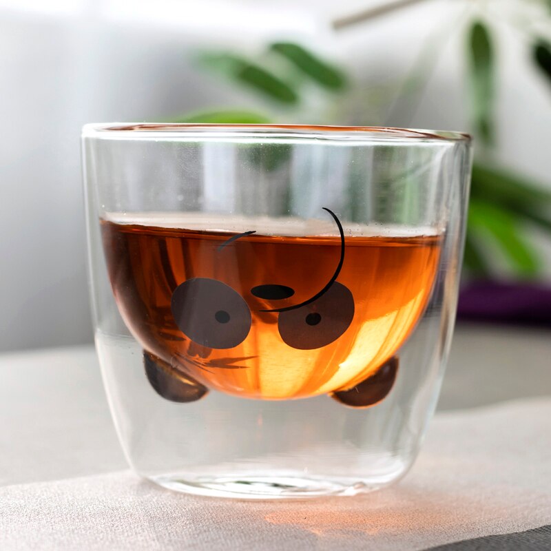 Cat Claw/Paw Cup Double Glass Coffee Mug Cartoon Cute Cat Milk Juice Cup Home Office Cafe Tazas Best for Festival: Panda