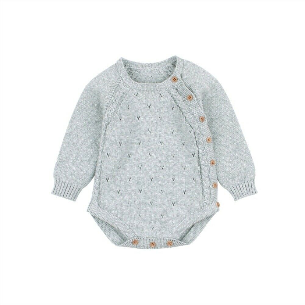 Winter Warm Christmas Knitted Bodysuits Newborn Baby Boy Girl Long Sleeve Knit Bodysuit Solid Jumpsuit One-Pieces Kids Clothes: Gray / 18M