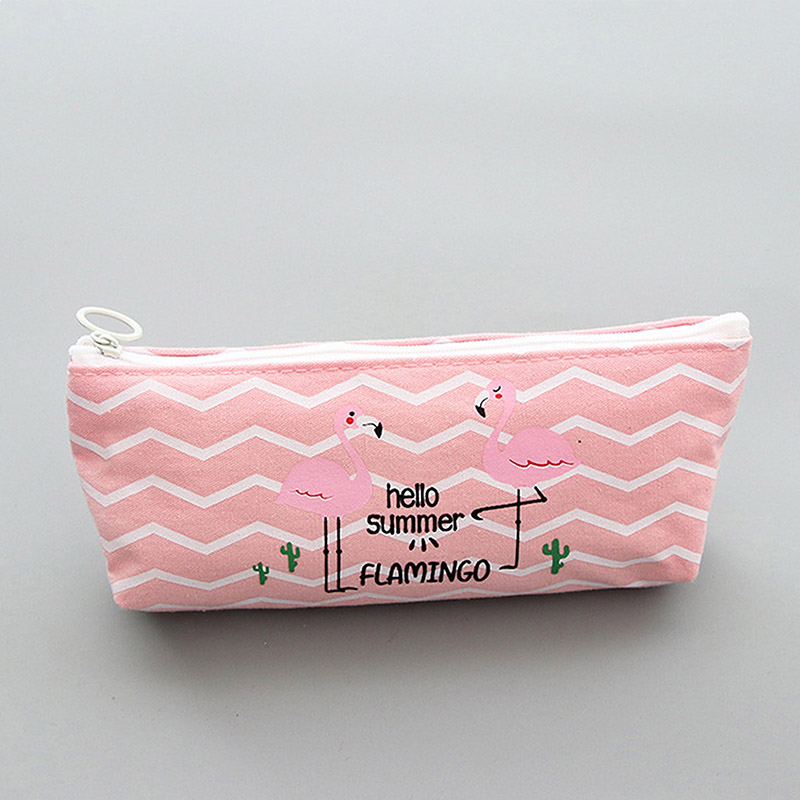Kawaii Pencil Case Pink Flamingos Canvas Estuches School Pencil Box Pencil case Pencil Bag School Supplies Stationery: Pink Wave