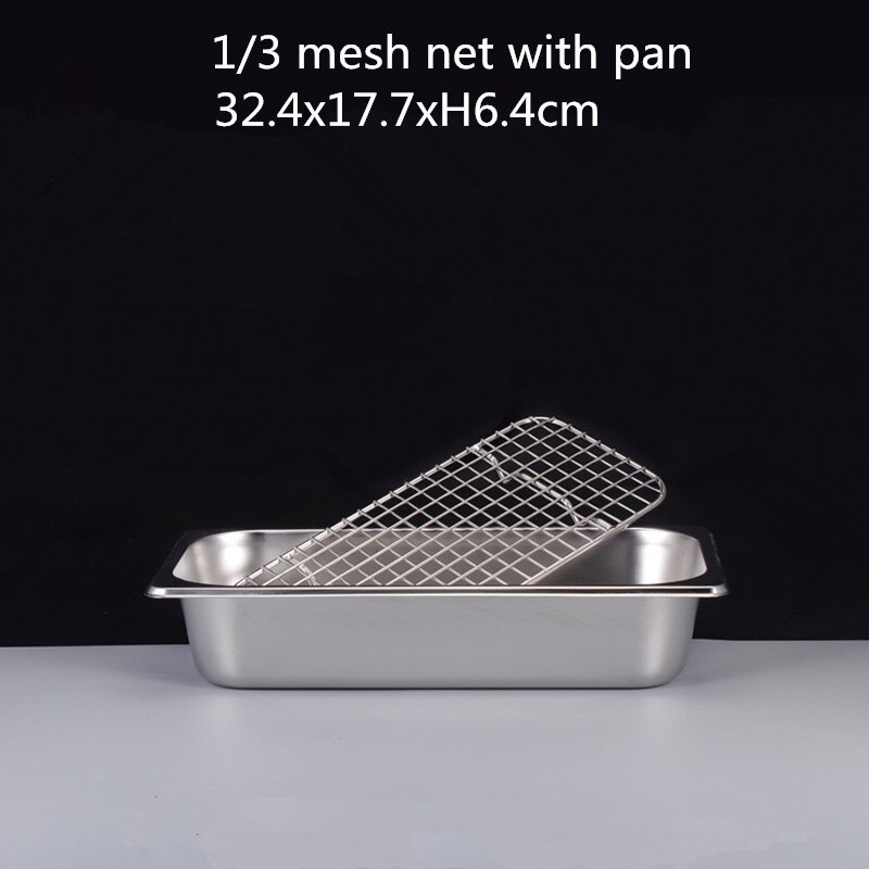 GN pan mesh net BBQ net Stainless steel basin oil rack pot filter rectangular plate box frying basket baking shaker tub strainer: 1-3 mesh n pan H6.5
