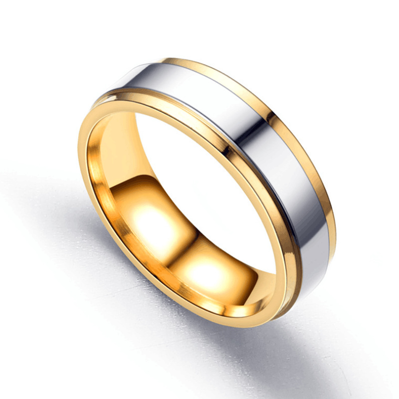 Stainless steel Wedding Ring Gold Color Simple Couple Alliance Ring 4mm 6mm Width Band Ring for Women and Men: 8 / A275-6MM