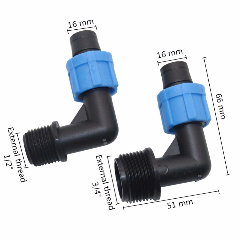 1/2 tommer 3/4 tommer utvendig gjenger  to 16mm albuekoblinger med lås hagevannkobling vanningssystem rørdeler 5 stk.