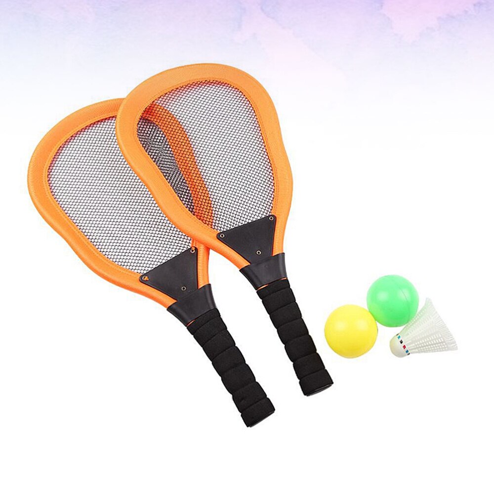 5Pcs Sport Kinderen Doek Art Tennisracket Badminton Strand Racket Kids Outdoor Benodigdheden (Rood 2 Stuks Racket + 1Pc Badminton