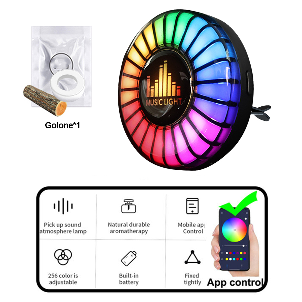 Luz inteligente de ritmo musical para coche, luz LED RGB para ventilación de coche, opción de 256 colores, Control por aplicación de sonido, ambientador, lámpara ambiental: Cristal azul / 4.500 K
