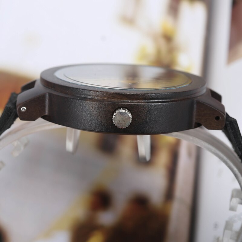 Houten horloge uniek geelgroene wijzerplaat polshorloge kwarts leren houten horloge heren dames romeinse cijfers casual klok