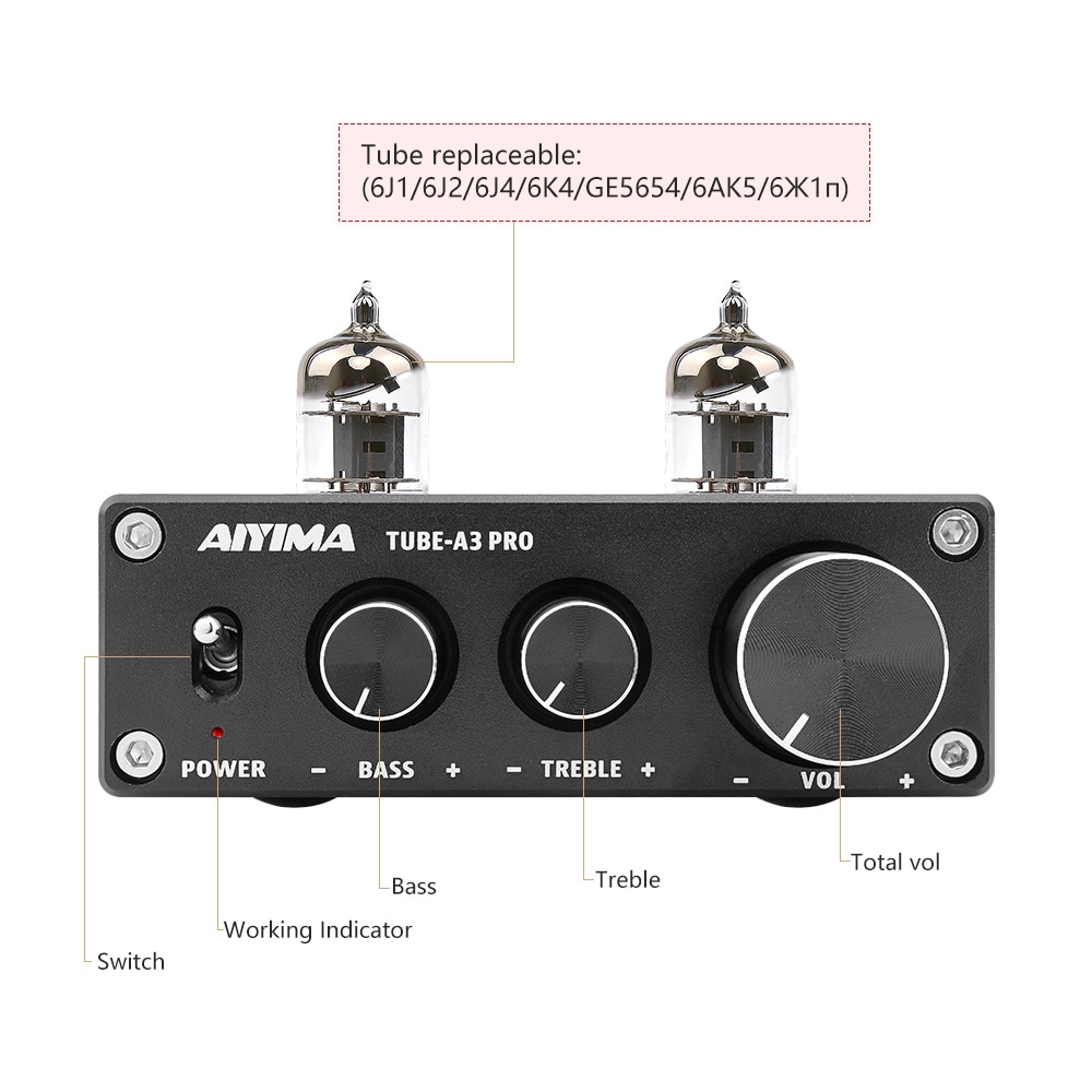 AIYIMA HIFI Bluetooth 5.0 6J1 Vacuum Tube Amplifier Preamplifier Preamp AMP With Bass Treble Adjustment For Home Sound Theater