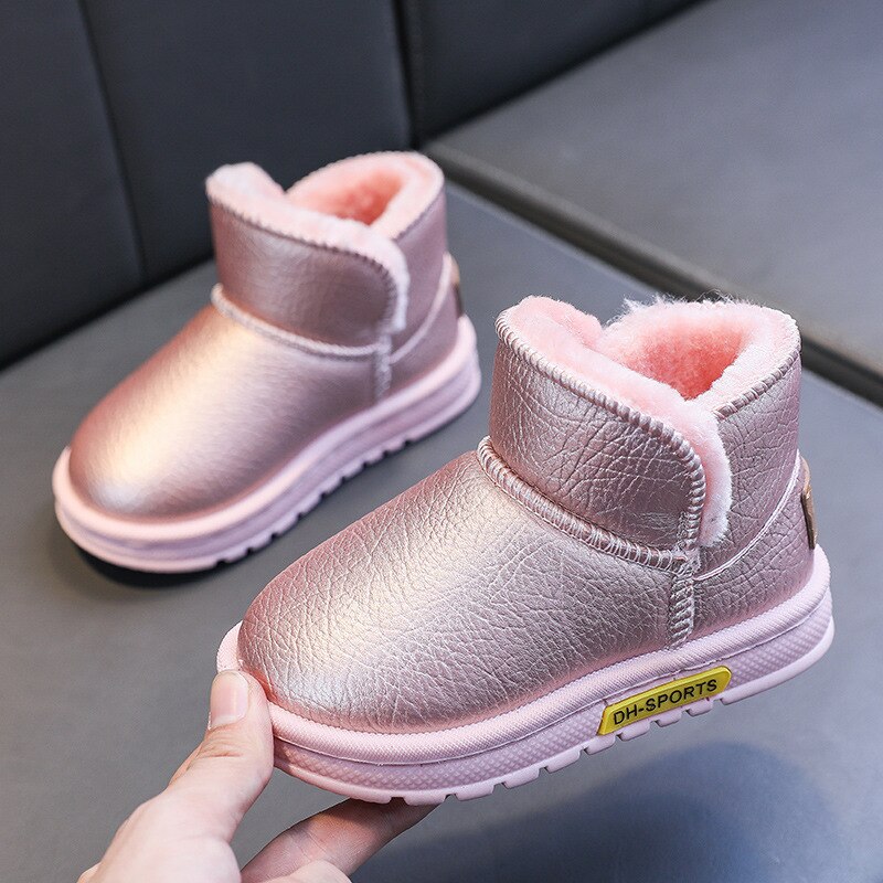 CAPSELLA Kids Girls Ankle Boots For Baby Children Winter Warm Plush Lining Snow Boots Cotton Shoes Size 22-31: Pink / 22 (inside 13.5 cm)