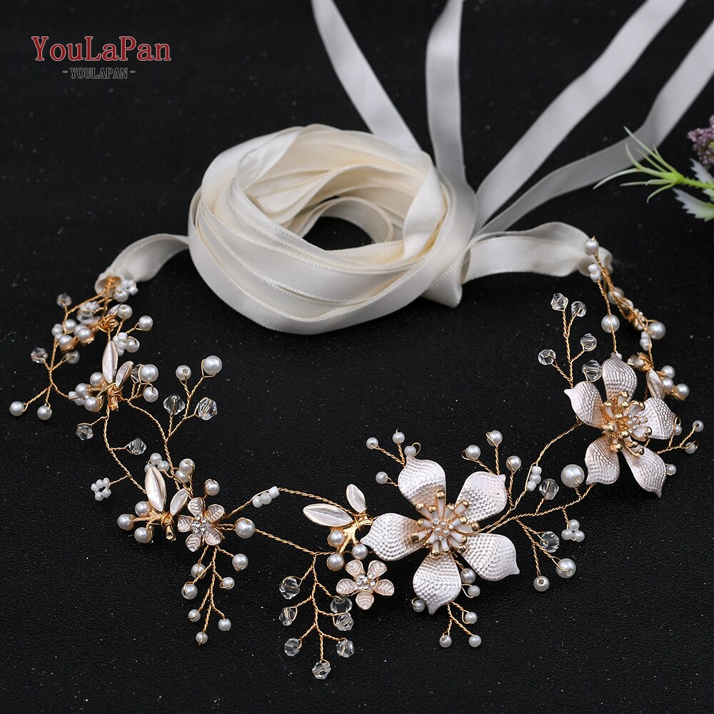 Youlapan SH357 Bruiloft Strass Trim Riem Gouden Bruids Riem Bloemen Bruids Sjerpriem Crystal Bruiloft Riemen Bruids Lint Sash: off-white ribbon