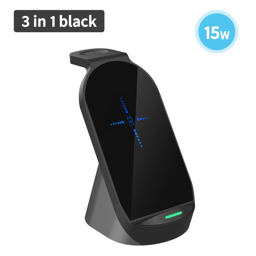 3 in 1 15w Qi Drahtlose Schnell Ladegerät Stand Dock Für Apfel iWatch AirPods iPhone Samsung Xiaomi Telefon Schnelle induktion Ladegerät: 3 in 1 schwarz