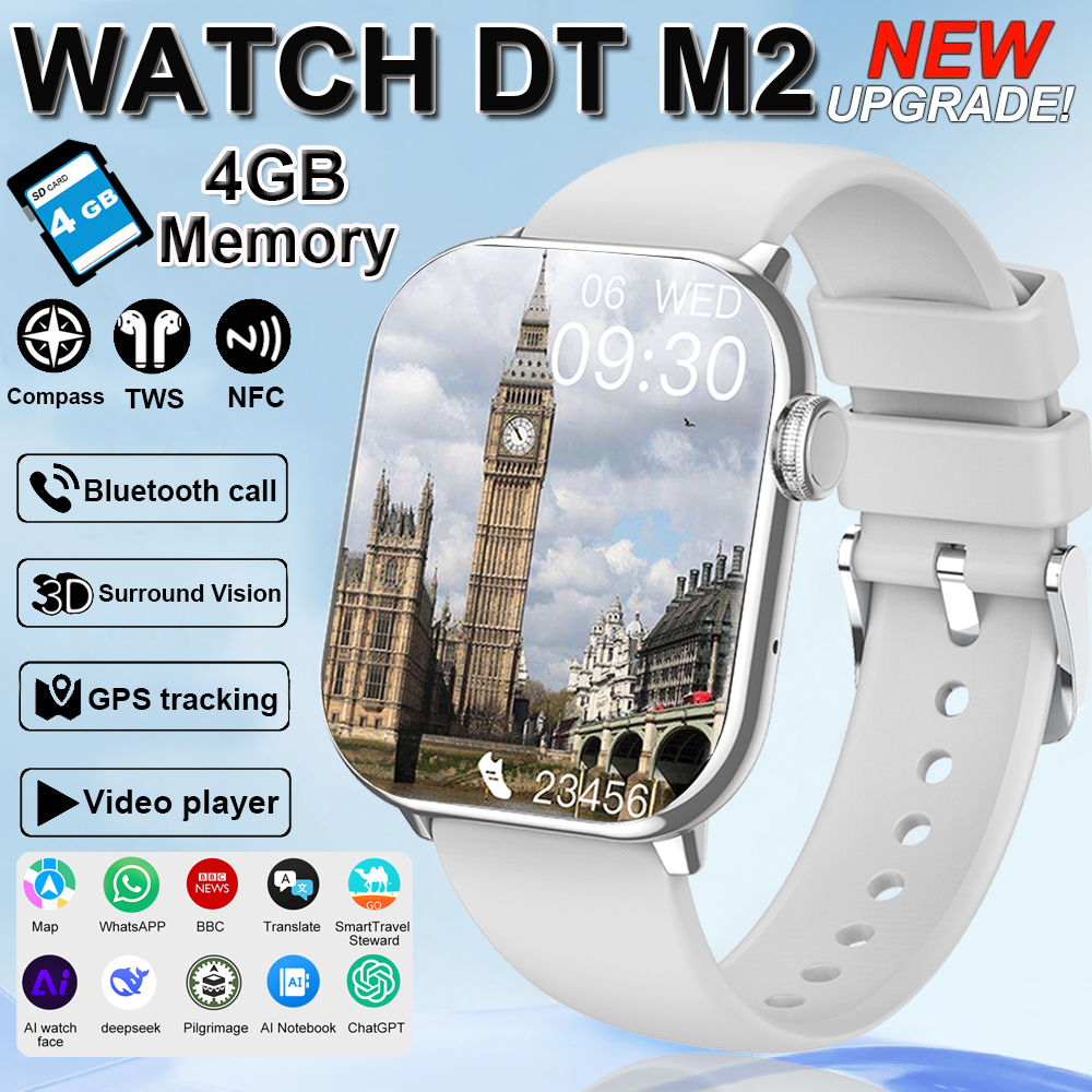 Nuovo Memoria da 4 GB Smartwatch Schermo Amoled Lettore MP3 MP4 Bluetooth Condivisione di rete APP Negozio ChatGPT Smart AI Orologio da uomo Sportwatch