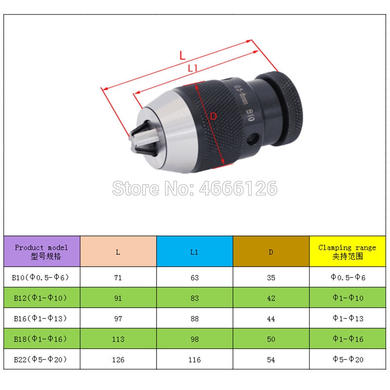 1SET MORSE #3 MT3 B10 B12 B16 B18 B22 chuck Self Tighten Keyless Drill Chuck for drilling machine Taper Drill Chuck