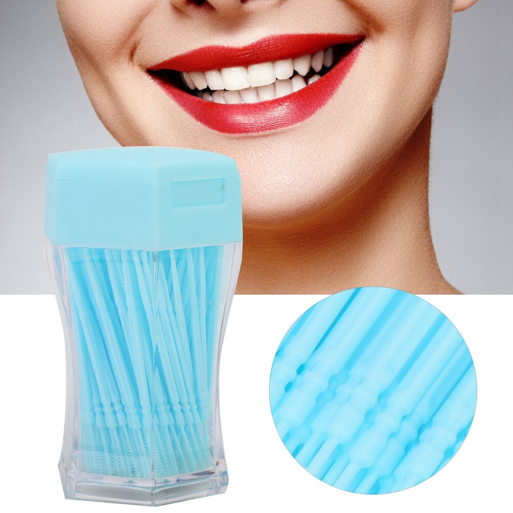 200 Stck Lebensmittel-Klasse Doppel Kopf Zahnstocher Kegel bilden Weichen Bürste Haushalt Reinigung Zahnstein Entfernung Sechseckigen Flaschen Einfache Pack: Blau