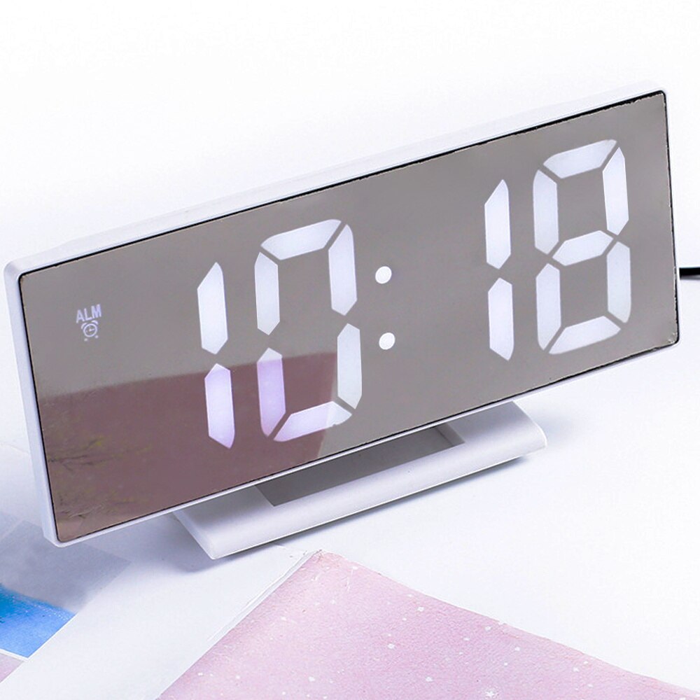 Digital Alarm Clock LED Mirror Electronic Clock Large LCD Display Clocks Noiseless Digital Table Clock With Temperature Calendar: WhiteWhite