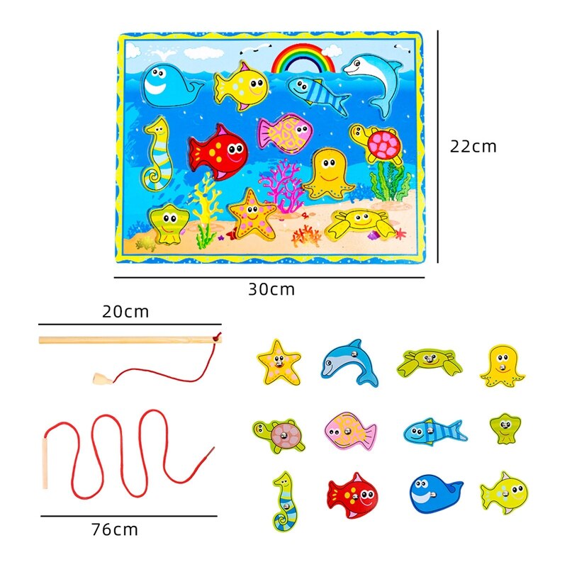 Gioco di pesca magnetico giocattoli educativi di sviluppo di abilità di base giocattoli da bagno in legno Puzzle giocattoli di pesce per bambini piccoli