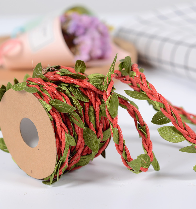 5 Meter/partij Natuurlijke Jute Touw 5Mm Jute Blad Lint Met Kunstmatige Wijnstok Groene Bladeren Diy Craft Vintage Voor Bruiloft party Decor