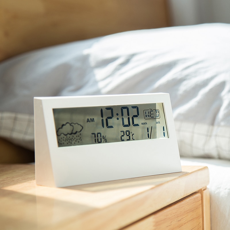 JAPAN ABS Multi-functions Digital Desk LCD Alarm Clock Thermometer & Calendar Weather Display Home Decor