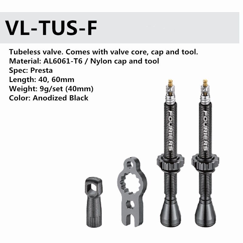 Fouriers VL-TUS-F Mtb Racefiets Vacuüm Band Nozzle Fiets Tubeless Presta Ventiel Geen Tubeless Valve Extender 40Mm 60mm