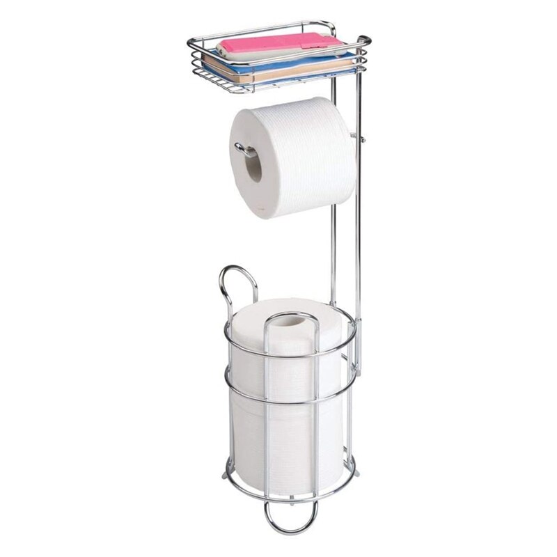 Roll Paper Holder with Storage Basket Iron Paper Towel Rack Bathroom Floor Tissue Storage Rack