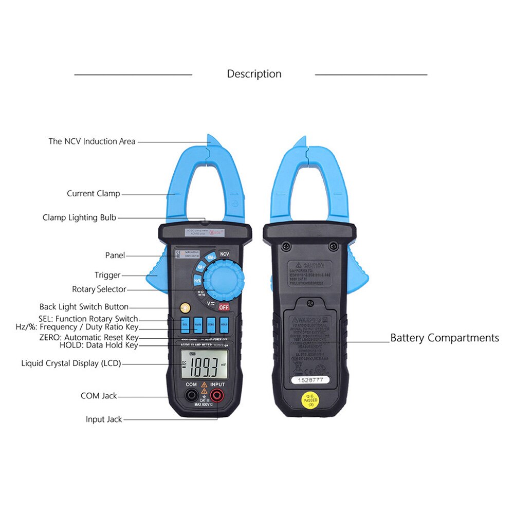 Bside ACM03 Plus 400A Digitale Stroomtang Auto Range Ac/Dc Stroom Spanning Frequentie Ncv Tester