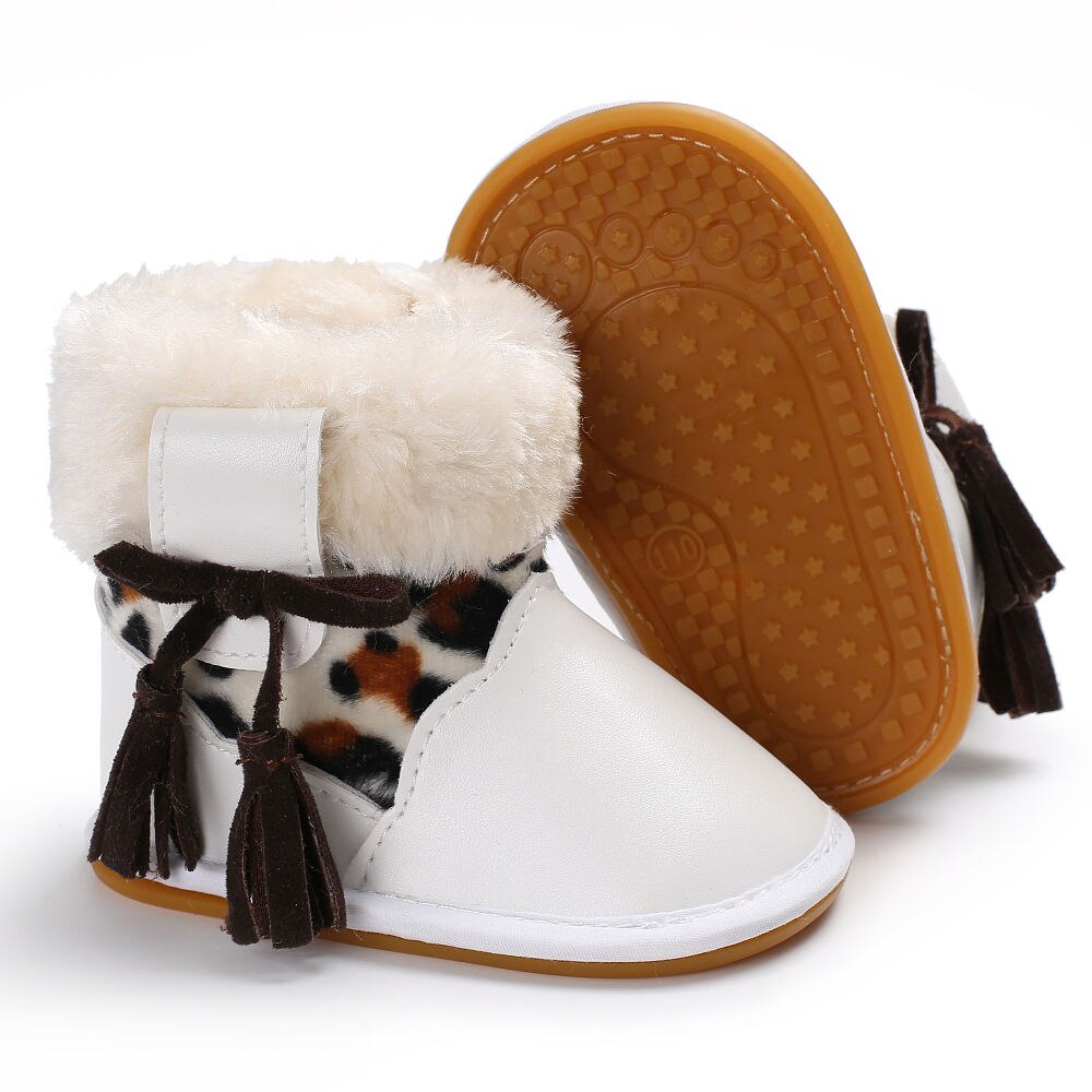 Newborn Moccasins Infant Toddler Baby Girls Snow Boots Winter Rubber Thick Snow Plush Boots Leopard Print Keep Warm Shoes 0-18M