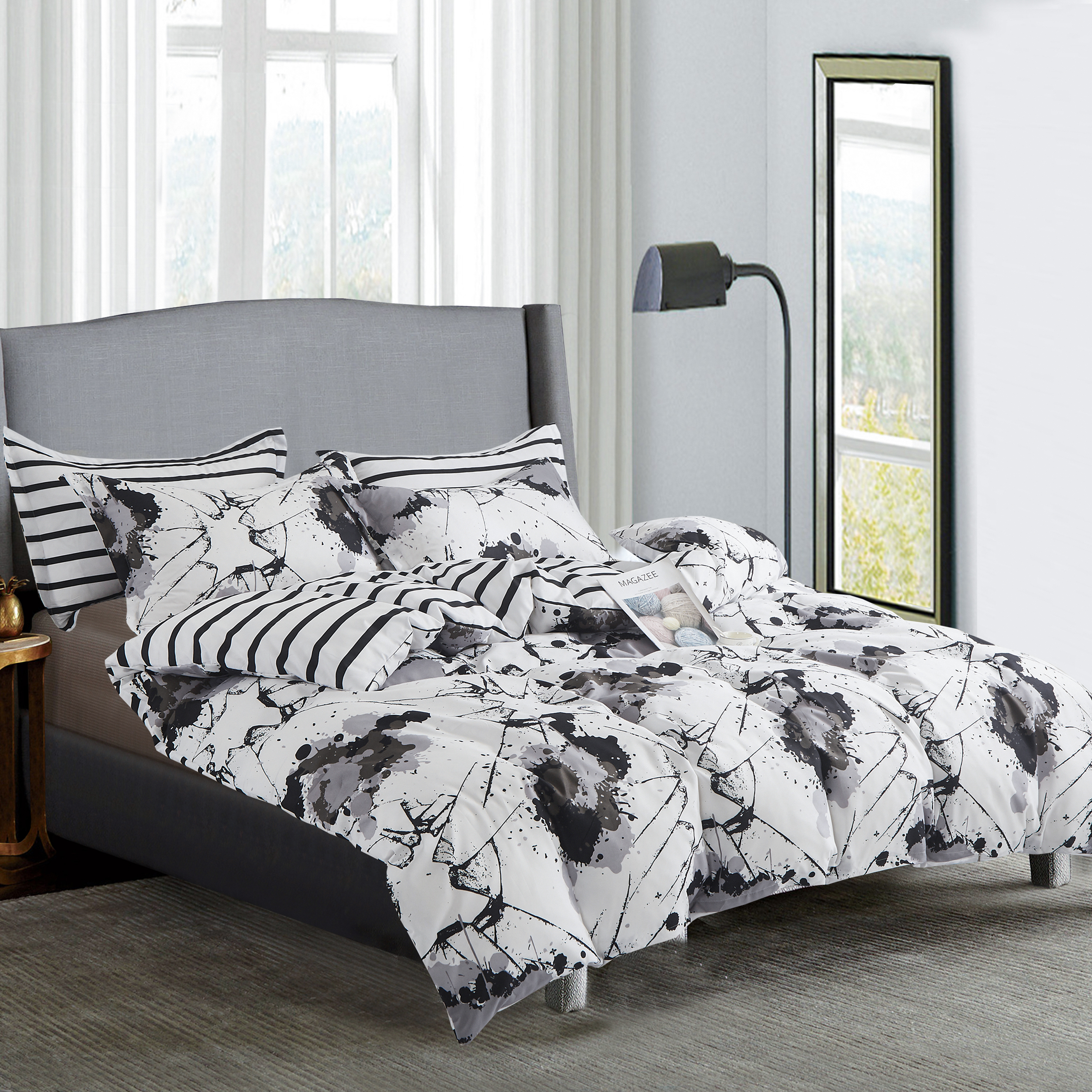 Funda nórdica de mármol negro para cama, conjunto de ropa de cama Reversible, colcha de lujo suave de poliéster, tamaño King
